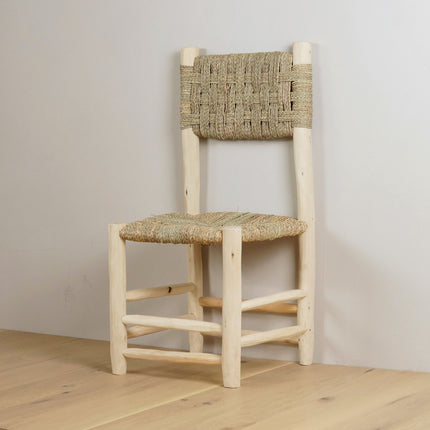 Chaise de table marocaine en bois - Dossier corde