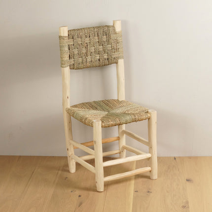 Chaise de table marocaine en bois - Dossier corde