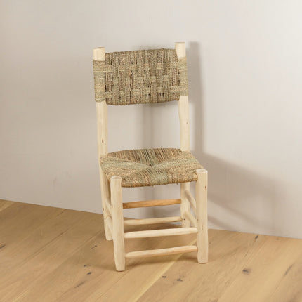 Chaise de table marocaine en bois - Dossier corde