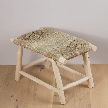 Banc ethnique en bois et tressage naturel 60cm