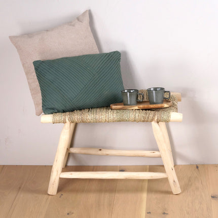 Banc ethnique en bois et tressage naturel 60cm