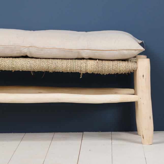Banc marocain en bois et tressage naturel 120cm
