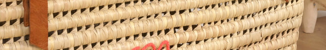 Malle de rangement en feuilles de palmier et cuir 80cm - Personnalisable