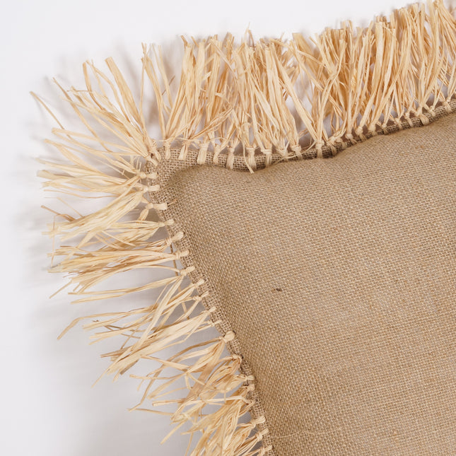 Coussin en jute et franges en raphia - Carré