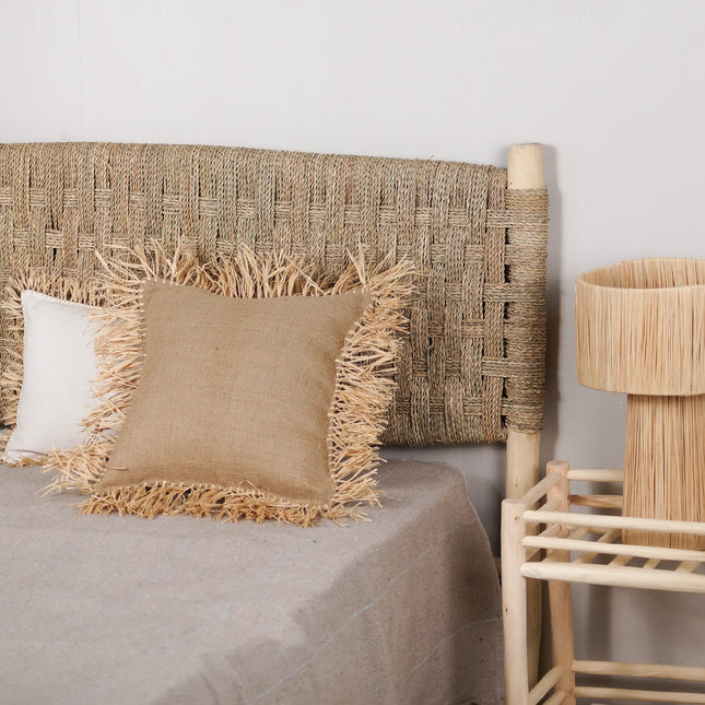Coussin en jute et franges en raphia - Carré