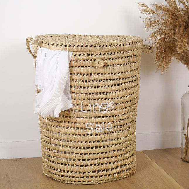 Panier à linge en feuilles de palmier rond - Linge sale
