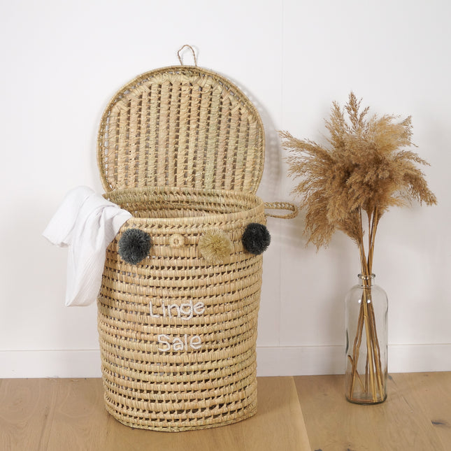 Panier à linge en feuilles de palmier rond - Linge sale