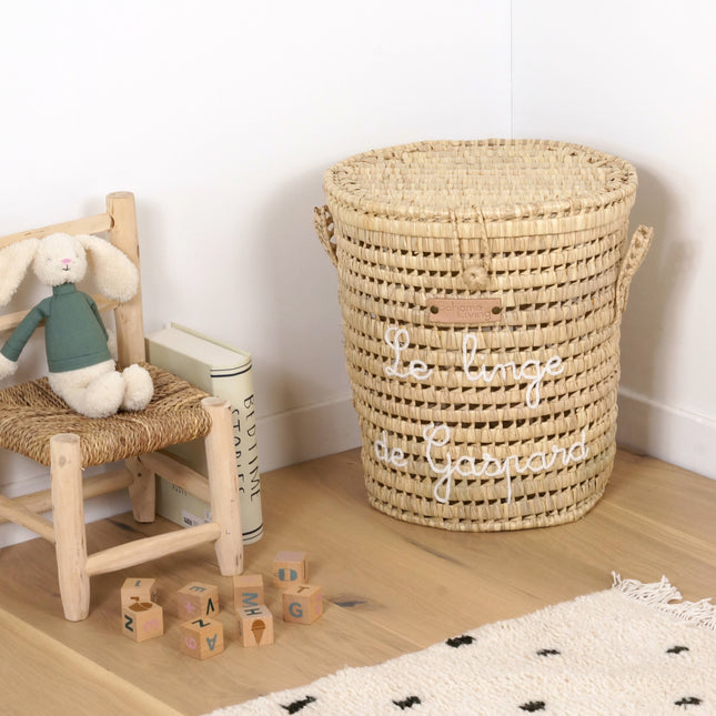 Panier à linge en feuilles de palmier personnalisable - Rond