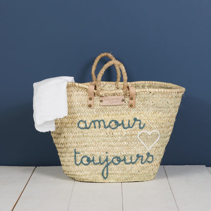 Panier cabas en paille et anses cuir - Personnalisable
