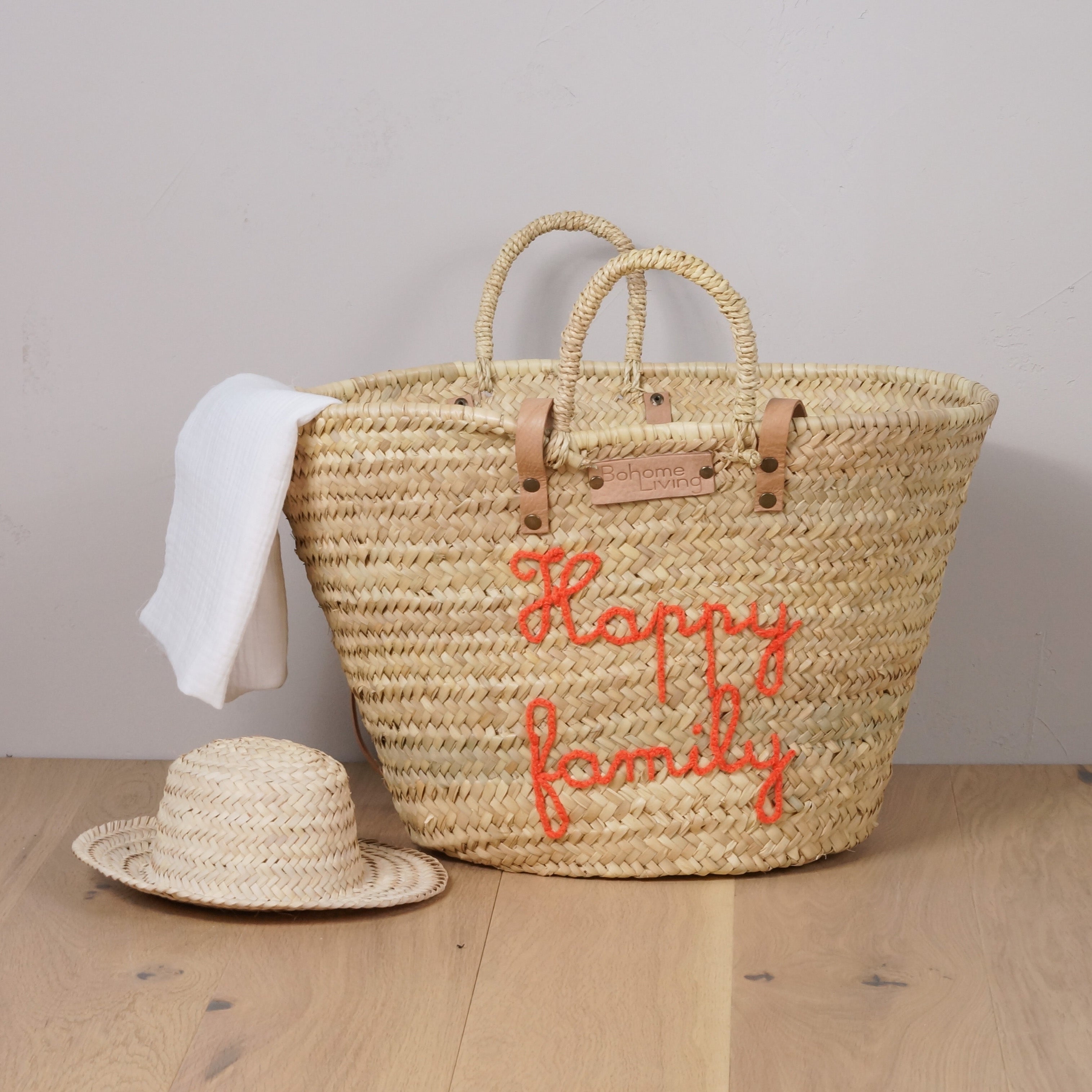 Panier De Plage Personnalisé Avec Initiale - Nacelle En Osier 26x40cm Avec Doublure | Style Méditerranéen Et Poignées Cuir