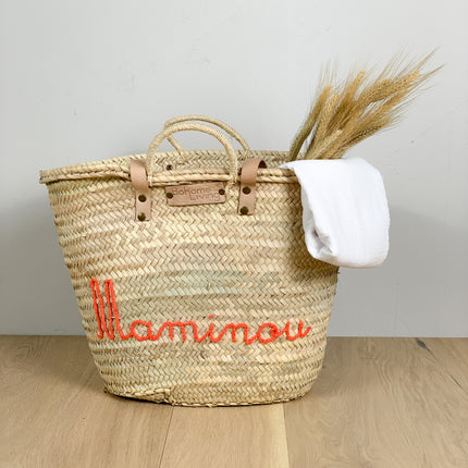 Panier cabas en paille et anses cuir - Personnalisable
