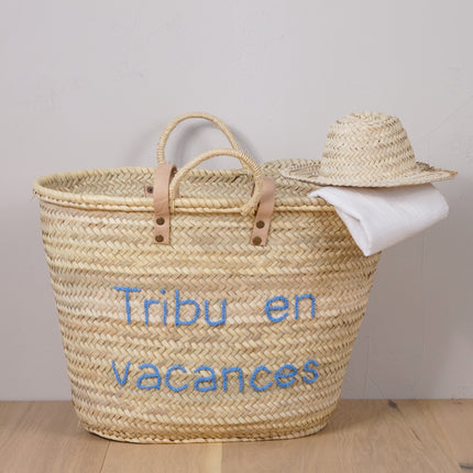 Panier cabas en paille et anses cuir - Personnalisable