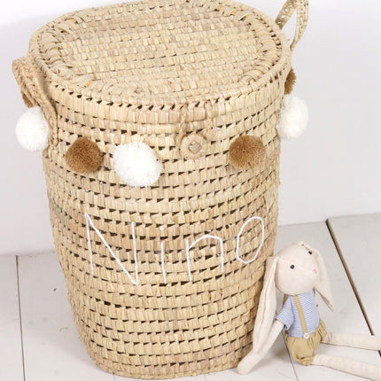 Panier à linge en feuilles de palmier personnalisable - Rond