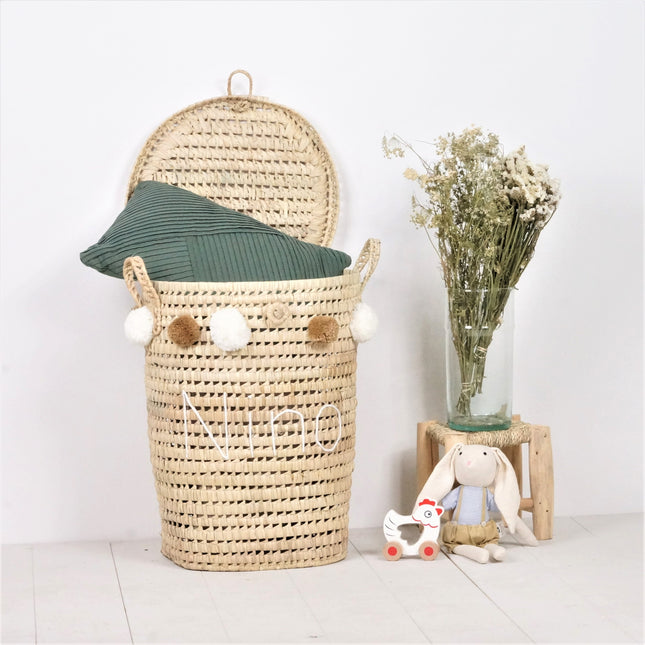 Panier à linge en feuilles de palmier personnalisable - Rond