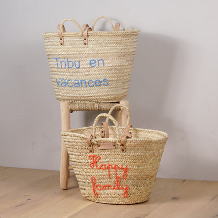 Panier cabas en paille et anses cuir - Personnalisable