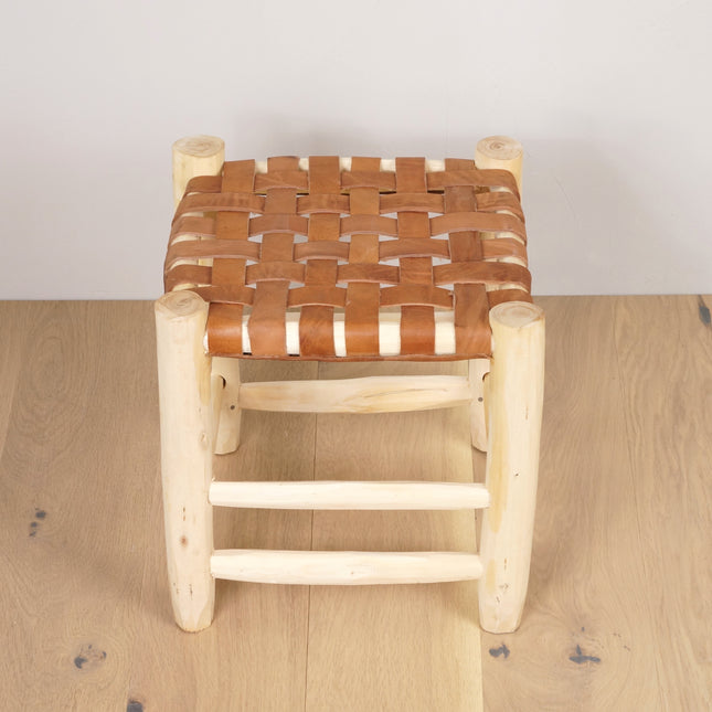 Tabouret marocain en bois et cuir