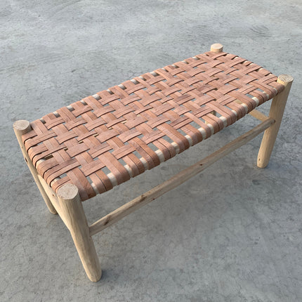 Banc marocain en bois et cuir 100cm
