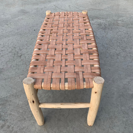 Banc marocain en bois et cuir 100cm