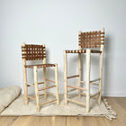 Chaise haute marocaine en bois et cuir