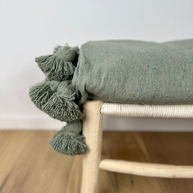 Plaid à pompons marocain kaki