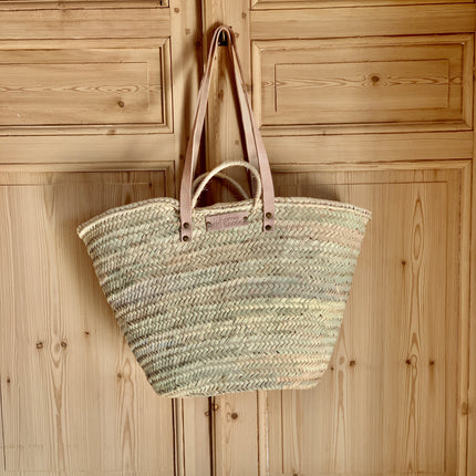 Panier cabas en paille et anses cuir