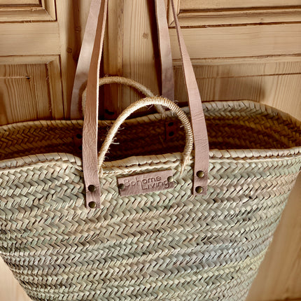 Panier cabas en paille et anses cuir