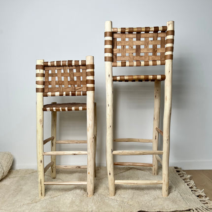 Chaise haute marocaine en bois et cuir